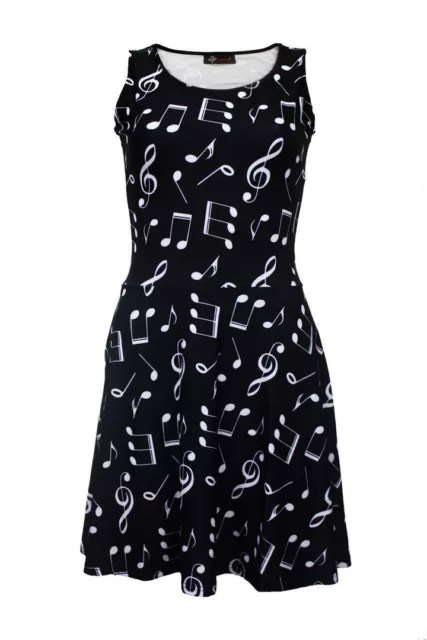 Women's Unique Musical Symbols Notes Printed Rockabilly Flared Skater Dress