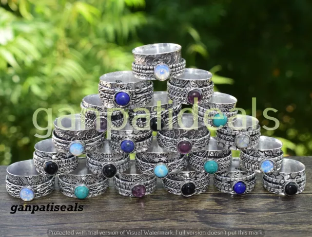 BULK LOT Turquoise & Multi Gemstone 925 Silver Plated Meditation Spinner Rings