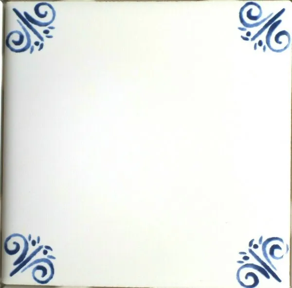 Blue Delft Design Ceramic Tile Blue 4.25" x 4.25  Corners Only  Scroll
