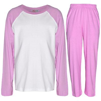 Kids Girls Pyjamas Designer Plain Baby Pink Contrast Sleeves Nightwear PJS 2-13Y