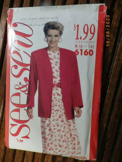 6160 Butterick See SewvPattern Misses Loose Fitting Jacket Dress Sz 6-14 UNCUT