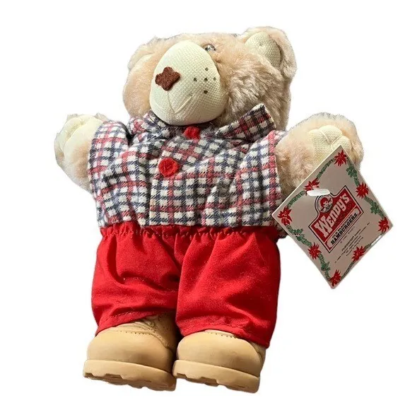 Vintage Wendys Furskins bear Holiday "Boone" with tags 7" mini light beige