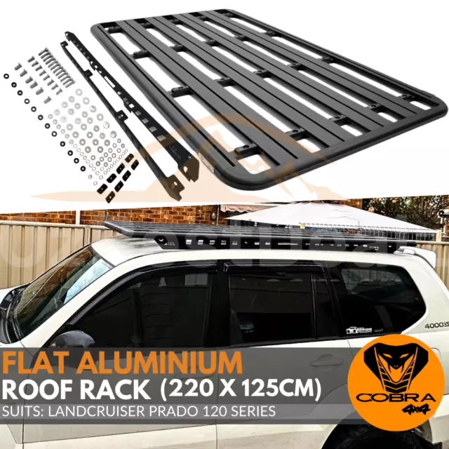 Aluminium Flat Roof Rack Cage Fits Prado 120 series 220cm x 125cm Mount Tradie