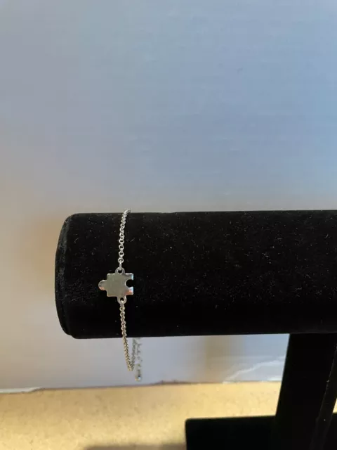 Puzzle Piece bracelet  7" & 2" extender  anklet ?  Autism silvertone   ME96