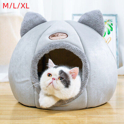 Cat Bed Pet Igloo Cave Small Wool Nest Cozy Igloo Bed Winter House Kennel Grey