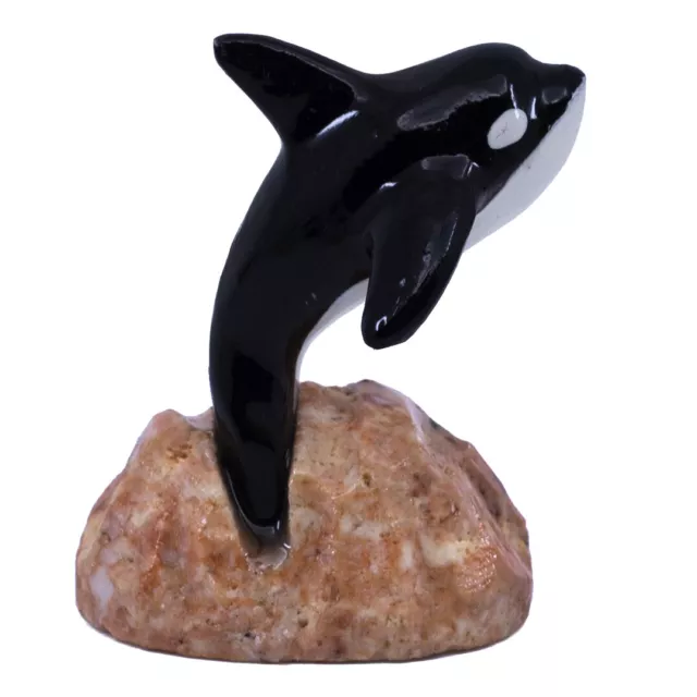 Unique Hand Carved Marble Stone Orca Whale Figurine Carving 2.5" High New!