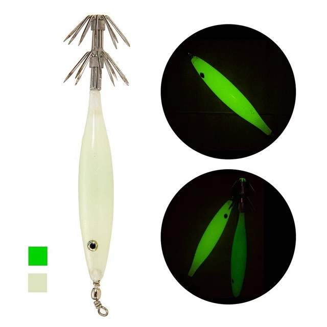 Set De 4 Gabarits Calmar Lumineux LED – Crochets Barbelés, étanches Eau Salée, Idéal Pour Pêche Nocturne, Couleur Verte, 6 Cm