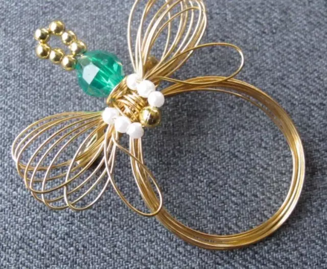 Vintage plastic & pearly beads golden metal wired bee pin