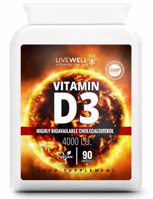 Vitamin D3 4000IU Super Strength Vegan Capsules - Immune System Vit D Immunity