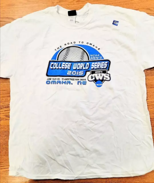 NCAA Omaha Mens L CWS College World Series 2015 Shirt White Blue FAST SHIP! B4
