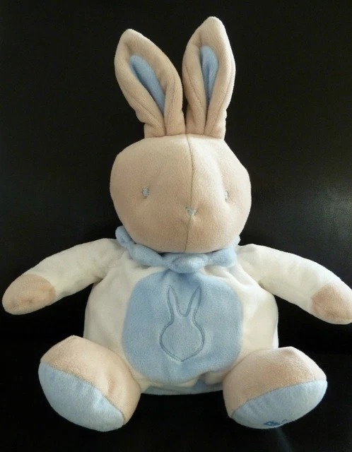 M9. DOUDOU PELUCHE BOULE KLORANE LAPIN BLEU BLANC BEIGE 25cm  ETAT QUASI NEUF*