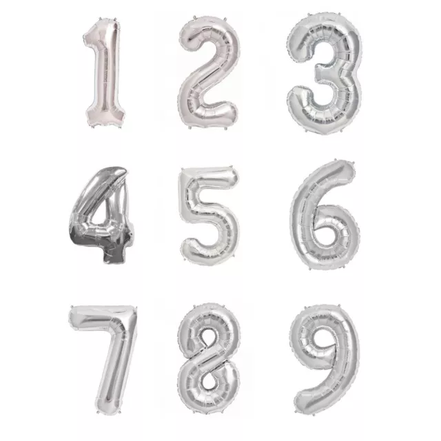 Ballons chiffres 0 à 9 en alu argenté - décoration pour anniversaire ou fête