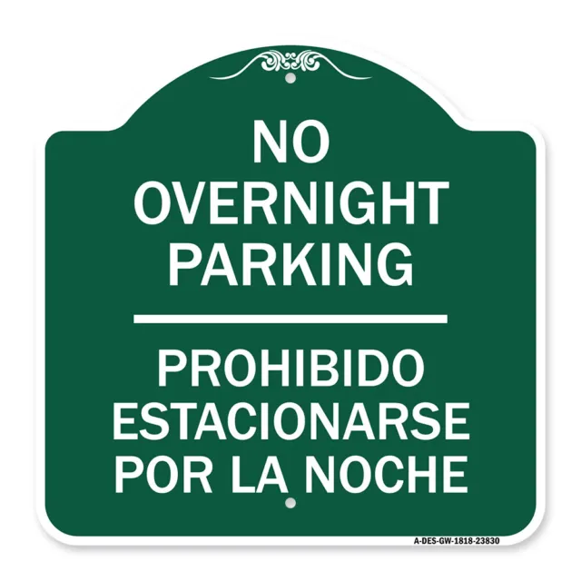 Designer Series No Overnight Parking - Prohibido Estacionarse Por La Noche Sign