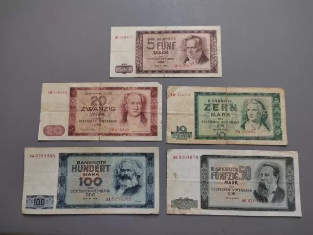 Banknoten 5-100 Mark 1964 DDR Komplettsatz