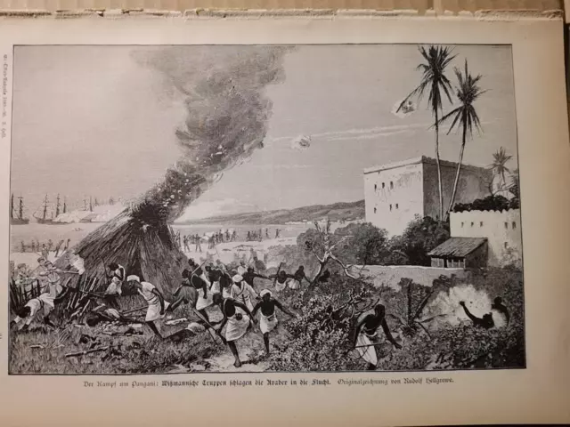 1889/90 Zeitungsdruck 182 Kolonien Südost Pangani Tansania Maler Hellgrewe