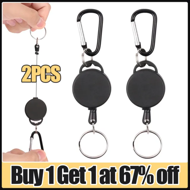 2X Heavy Duty Retractable Pull Badges ID Reel Carabiner Key Chain Cable Recoil