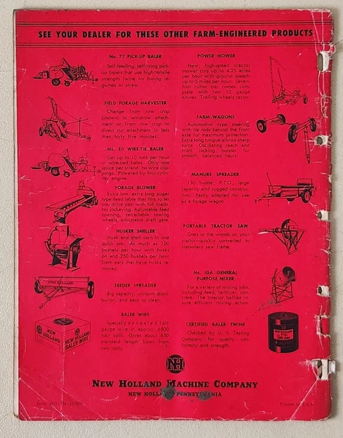 NEW HOLLAND NH Model 66 Baler Service Parts Catalog Manual Guidebook