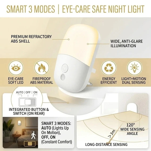 Socget AURAGLOW PLUGIN PIR Motion Sensor Hallway Plug Socket LED Night Light £ ...
