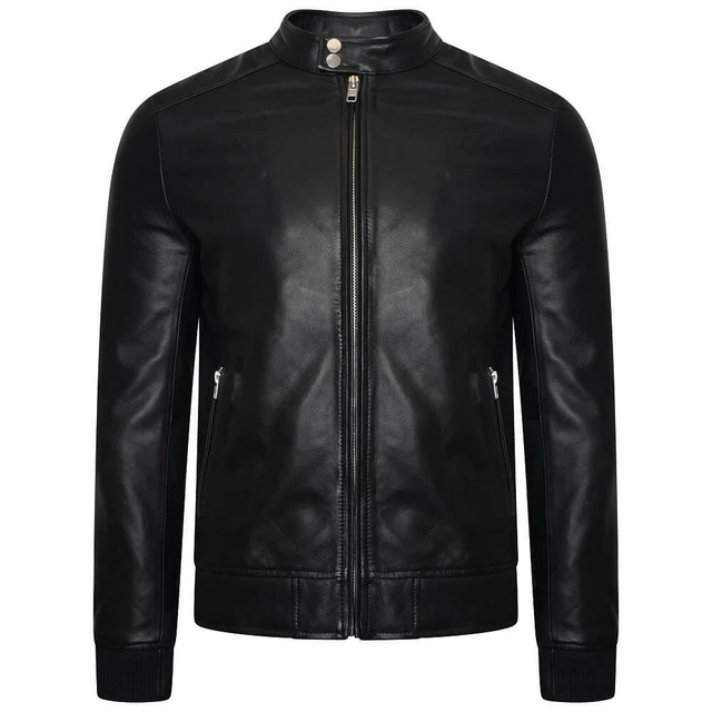 Barney's Men’s Real Leather Black Bomber Jacket - Size: Large (XXL) See Descript