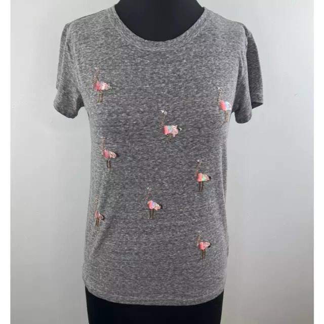 J Crew FLAMINGO Gray Short Sleeve Cotton Blend Embellished T-Shirt M Medium RARE