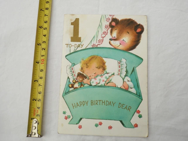 USED vintage 1960s 1st BIRTHDAY greeting card scrapbook