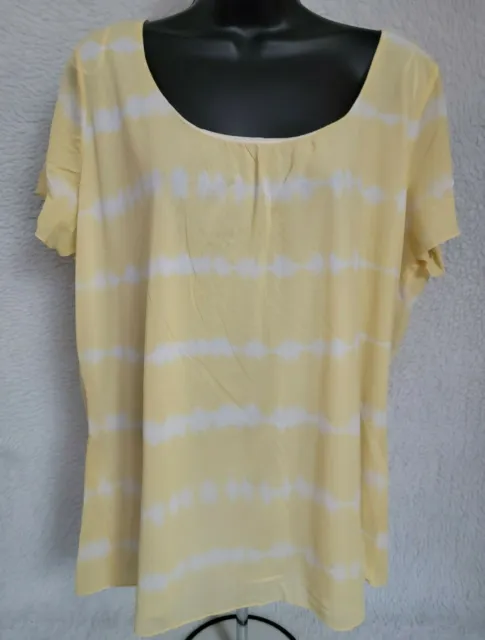 Jones New York Sport Shirt Top Blouse Size 2X Womens Yellow White Striped