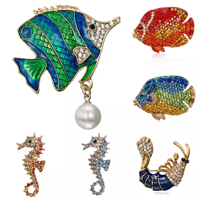 New Crystal Animal Fish Seahorse Pearl Brooch Pin Women Party Charm Jewelry Hot