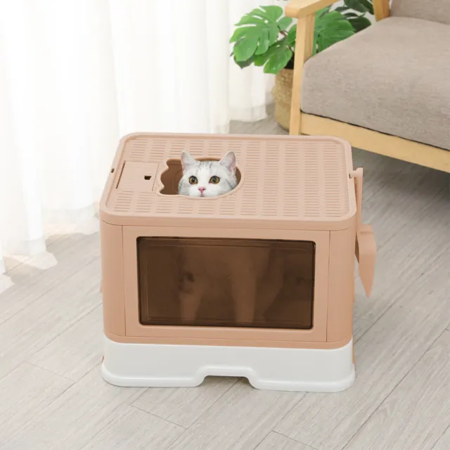 Pawz Foldable Cat Litter Box Tray Enclosed Kitty Toilet Hood Hair Grooming Pink
