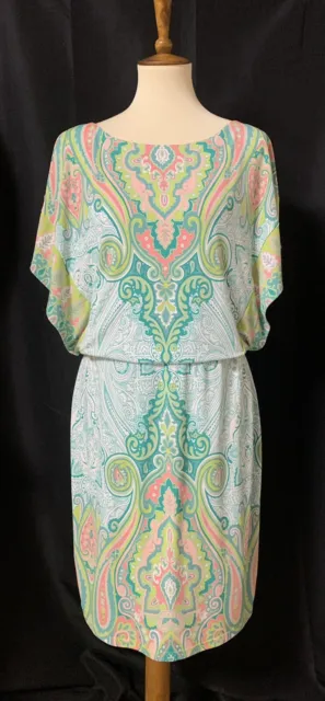 JAX Paisley Pastel Lined Blouson Short-Sleeve Knee-Length Dress 10