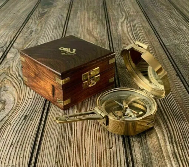 Nautical Collectibles item gift Vintage Maritime Brass Brunton Compass With Box
