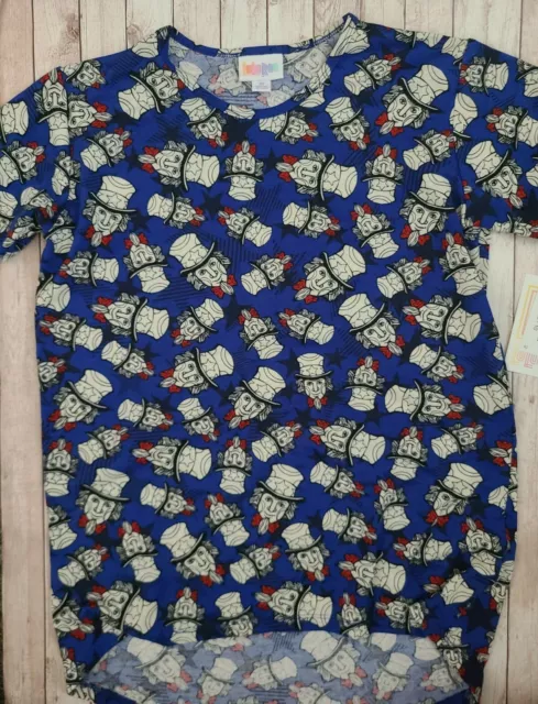 NWT LuLaRoe GRACIE Shirt Size 10 Solid Blue Uncle Sam Top Hat Stars Americana