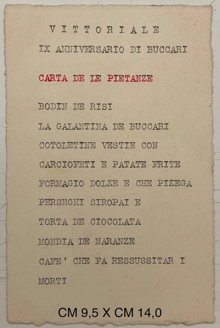D’annunzio Ix°Anniversaro Beffa Di Buccari Menu’ Cena Al Vittoriale 1927