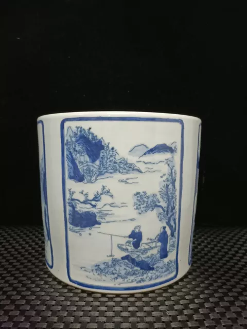 Chinese Blue&White ​Porcelain HandPainted Landscape Figure Brush Pot 15667