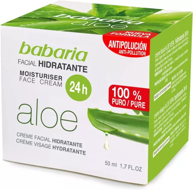 Babaria Crema Facial Aloe Vera 24h 50ml | Hidratante 100% Pura | Para Todo Tipo