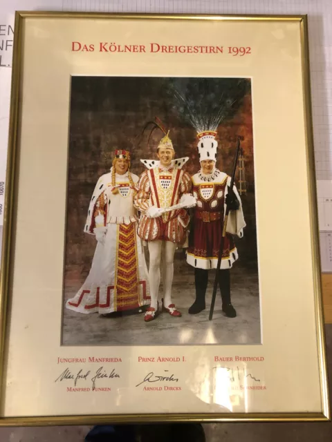 Kölner Karneval großes gerahmtes Bild Dreigestirn signiert 1992 ca. 40x30 cm