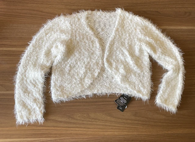 Cardigan ciglia bolero crema bambina lavorato a maglia 11 12 13 anni 32-34 pollici petto nuovo con etichette