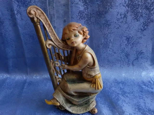 Early Fontanini Depose Italy Angel w/ Harp Figurine 361 w/ Spider Mark BEAUTIFUL