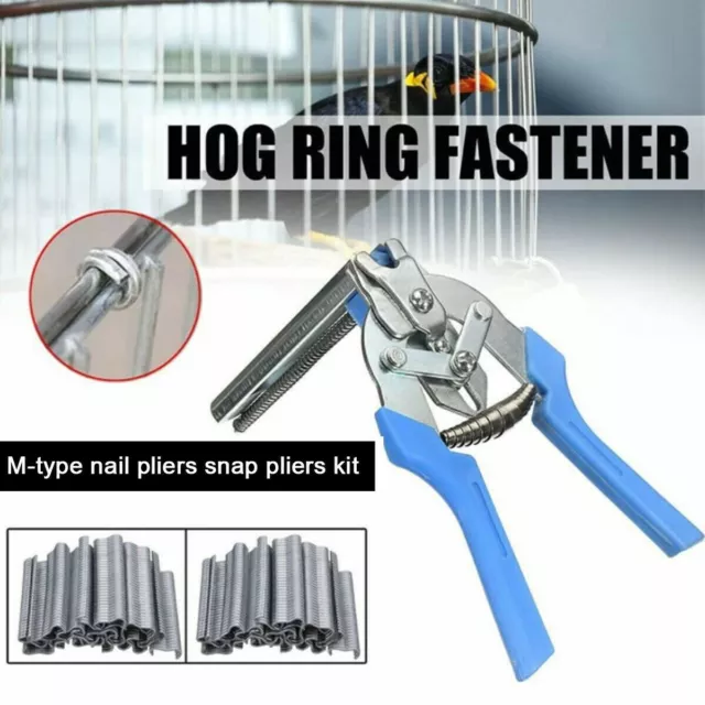 Hog Ring Pliers +1200 M-Rings Poultry Bird Rabbit Cage Fasten Pliers Kit Autofil