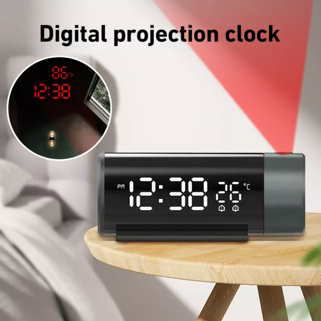 Digital Projektion Wecker USB Uhr 12/24H Dimmen Wecker Mit Temperatur und Zeit