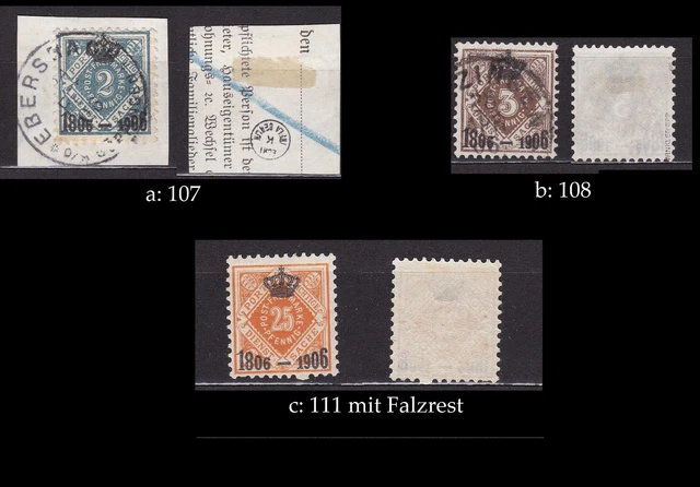 Württemberg  107, 108 gest., geprueft; 111 Falzrest * bitte auswaehlen #e428