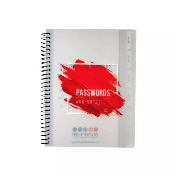 RE-FOCUS THE CREATIVE OFFICE, Small/Mini Password Book, Alphabetical Tabs, Red