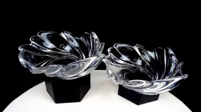 Claire Burke France Lead Crystal Heavy Swirl 2 Pc 6 5/8" Candy/Potpourri Bowls