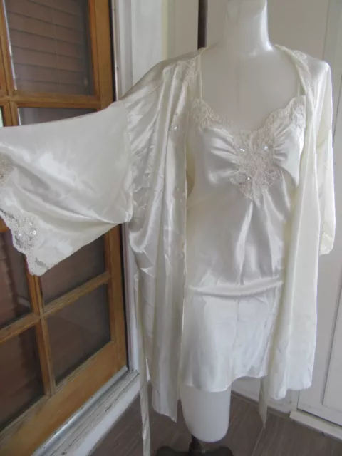 VTG USA 80's Victoria's Secret Nightgown Ivory WEDDING SECOND SKIN Satin Gown M