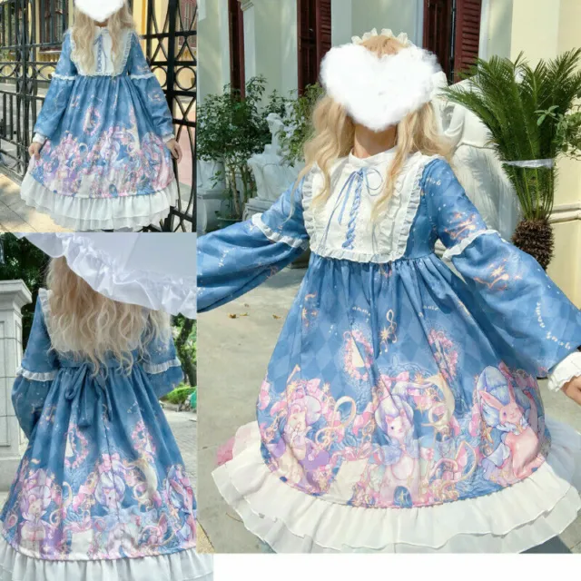 Donna Ragazza Lolita Abito Kawaii Gotico a Balze Manica Sbuffo Princess Costume 8