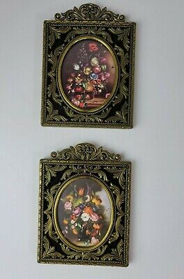 2 Vtg Small Ornate Italy Wall Photo Frames 4x5.5 Floral Print Hollywood Regency 3