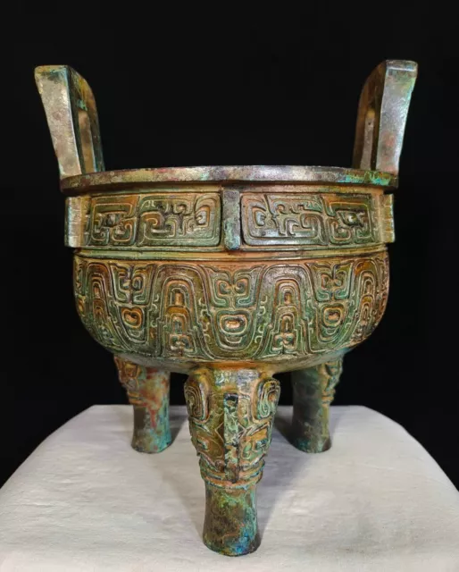 9"Western Zhou Dynasty bronze Ware inscription Tripod Incense burner censer