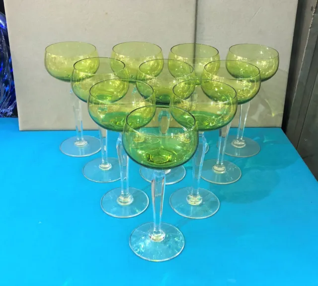 1 verre à vin du Rhin en cristal vert de VAL SAINT LAMBERT roemer 18cm 10 dispo