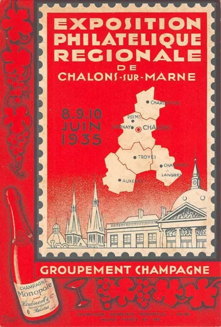CHALONS-SUR-MARNE, FRANCE, 1935 STAMP EXPO POSTER STYLE PC used with Expo Cancel