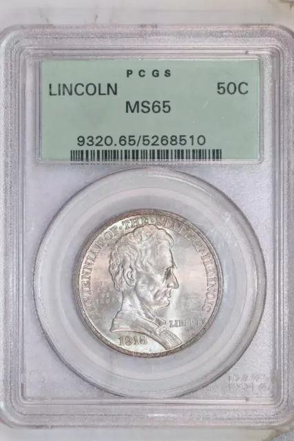1918 Lincoln Silver Commemorative Half Dollar Pcgs Ms65 Ogh - Very Pq!