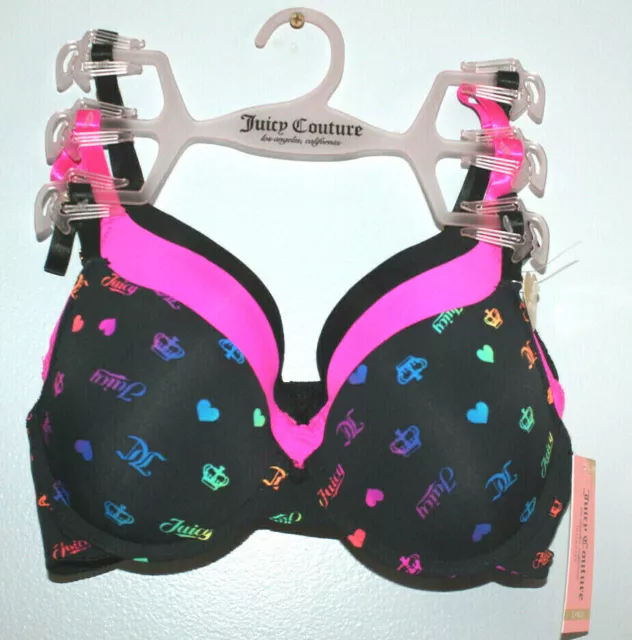 JUICY COUTURE SEXY PUSH UP 3 PACK BRAS WOMEN SZ 34B GRAY LIME PINK